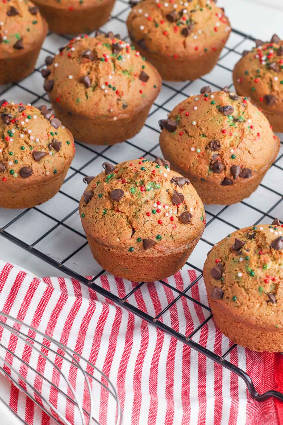 chocolate chip muffin on rack 