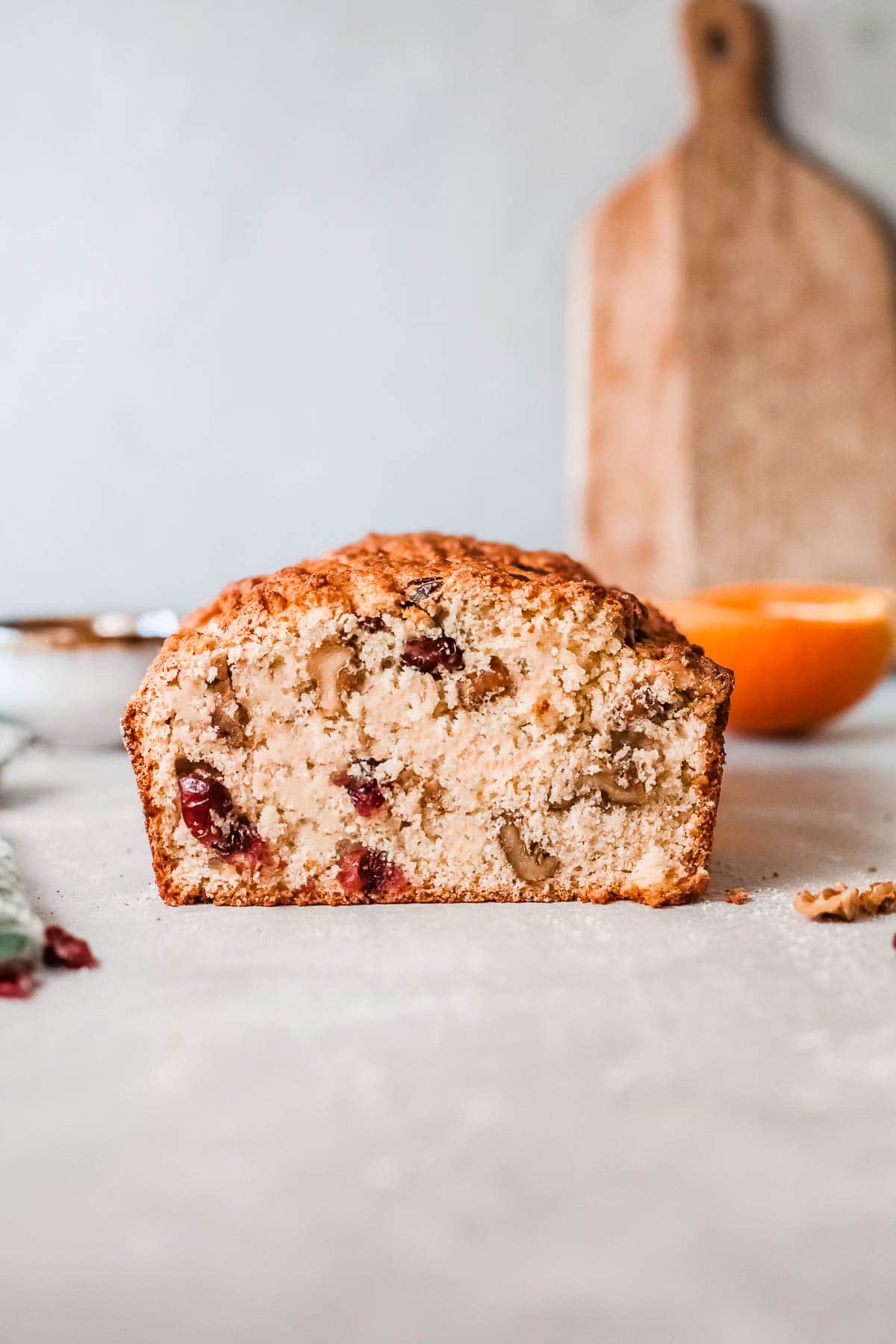 cranberry orange bread slice from side