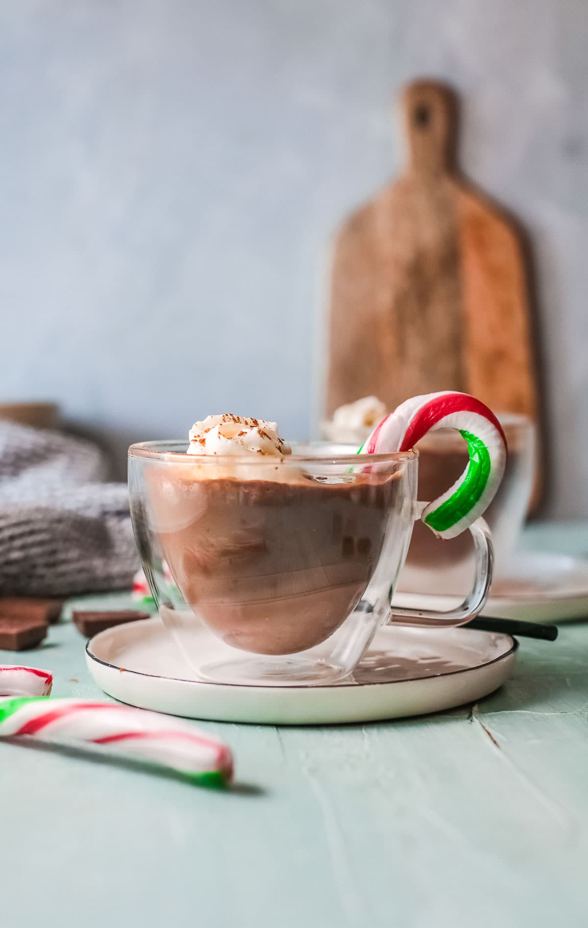 peppermint hot chocolate with candy cane side 