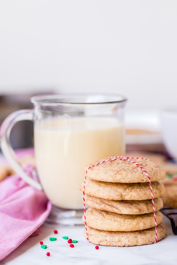 stack of eggnog snickerdoodles with eggnog 