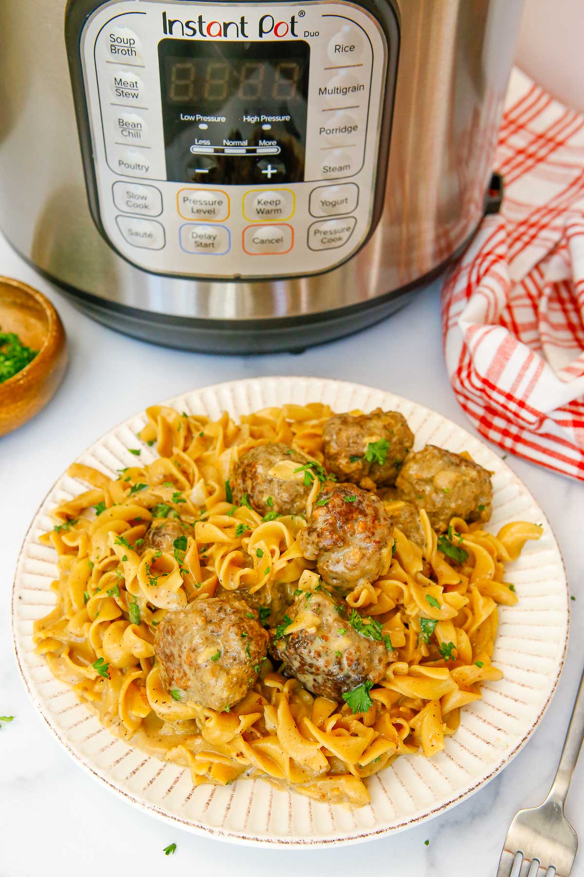 swedish meatballs on egg noodles 