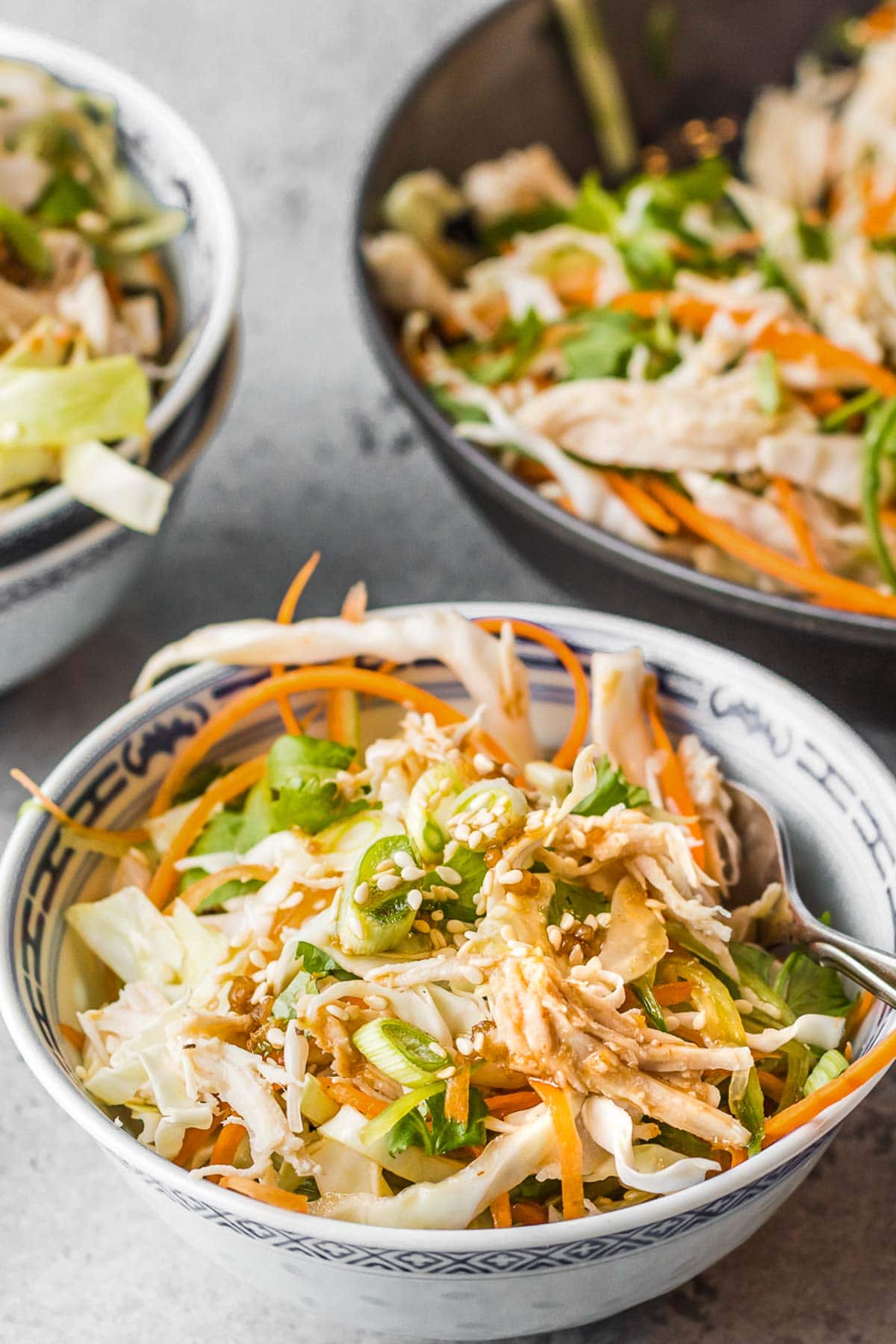 Asian salad in a bowl close up 