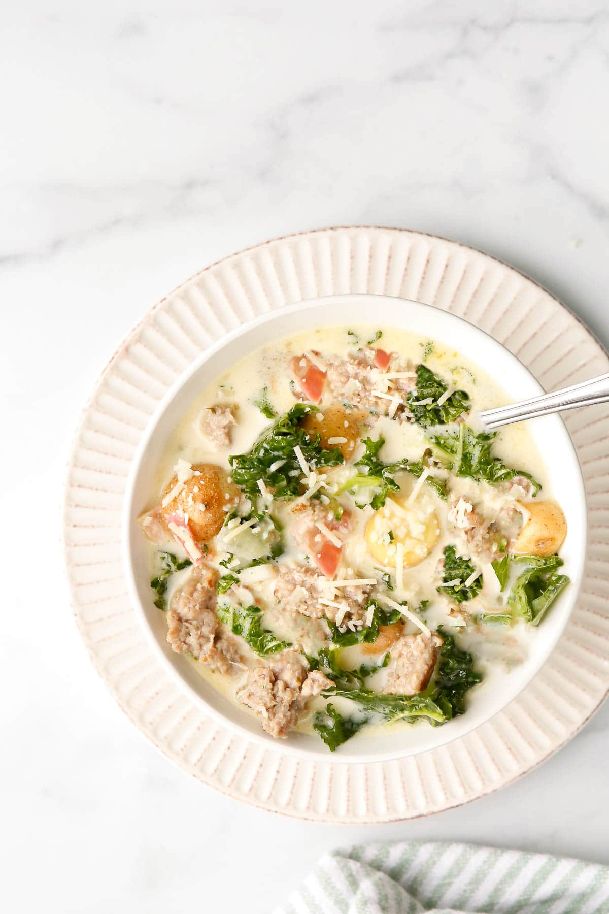 Zuppa Toscana soup bowl with spoon