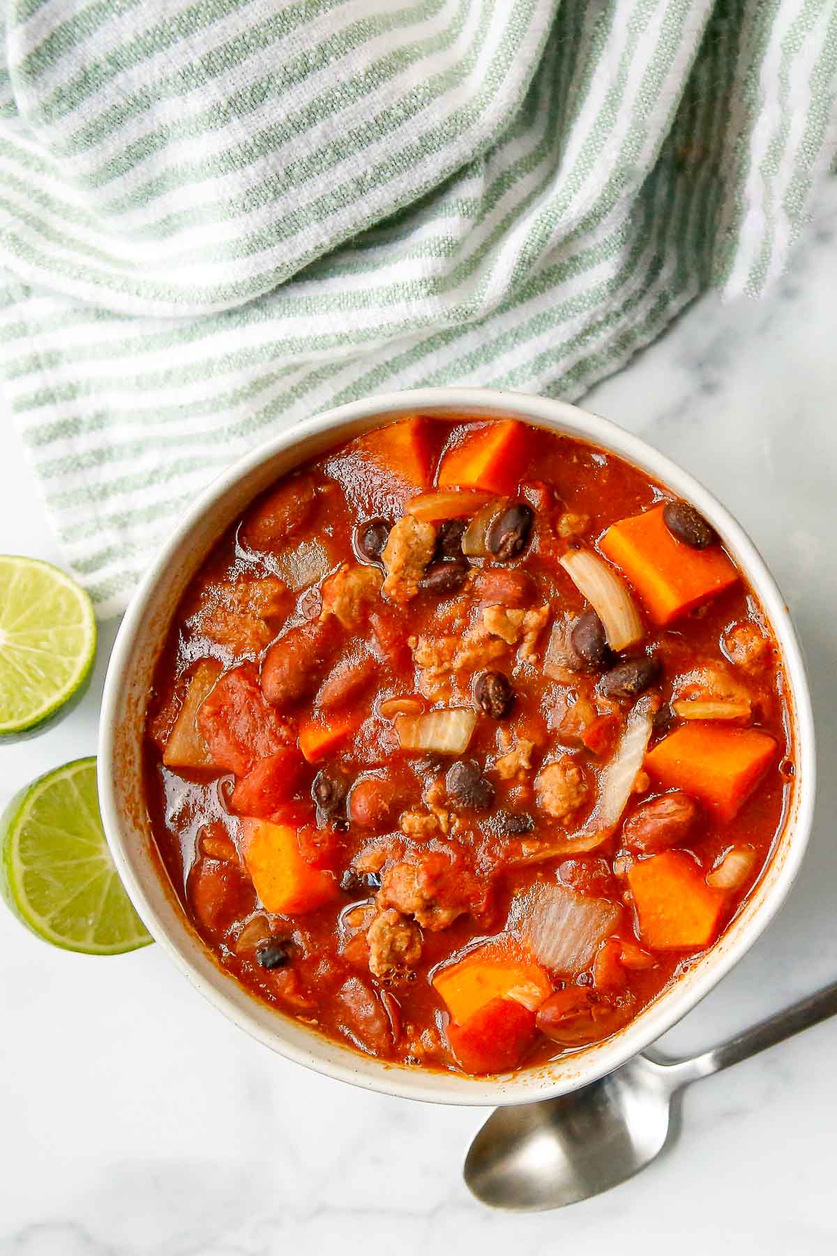 bowl of slow cooker turkey chili 
