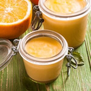 orange curd in jars