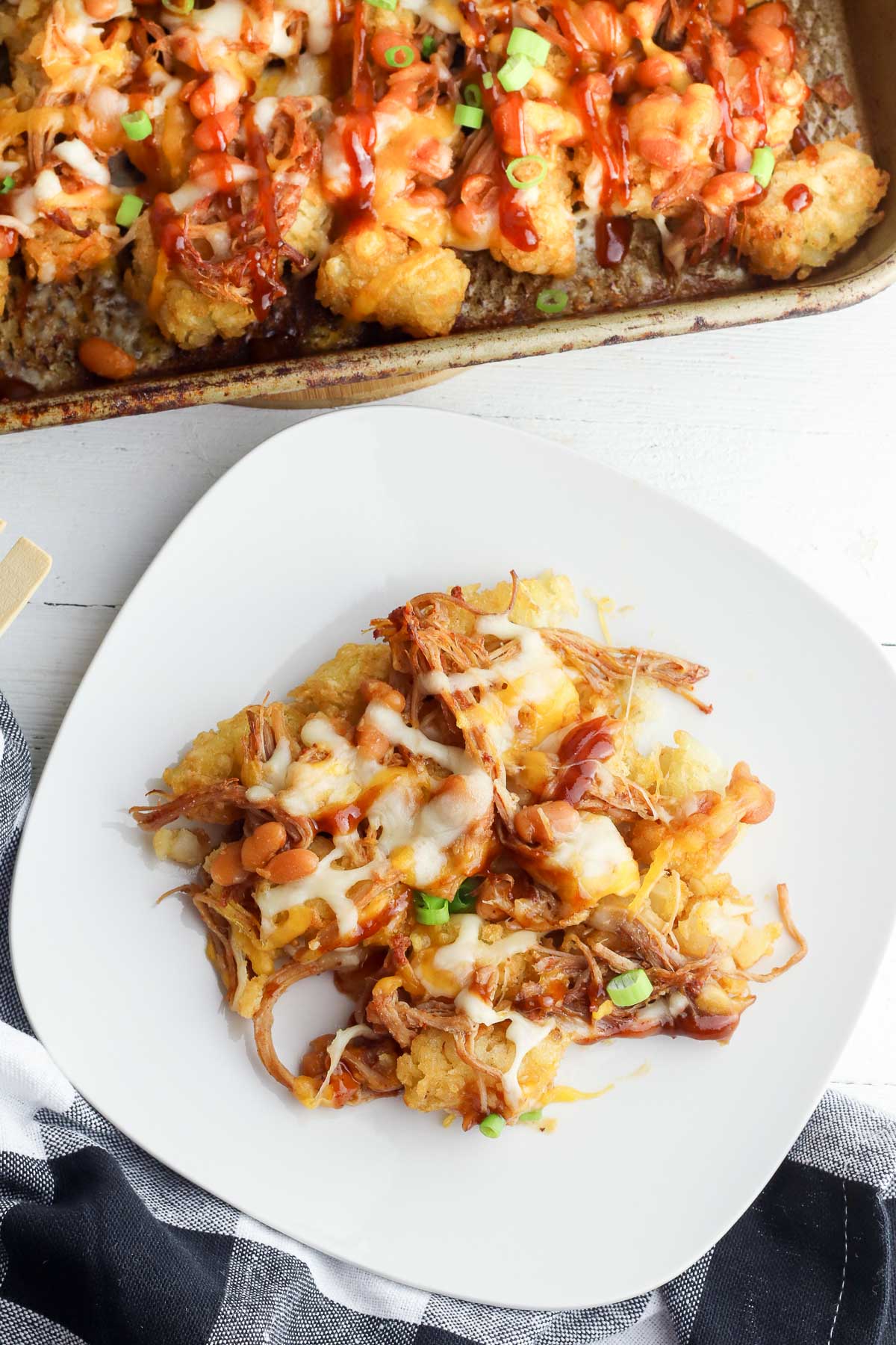 totchos with pulled pork on plate