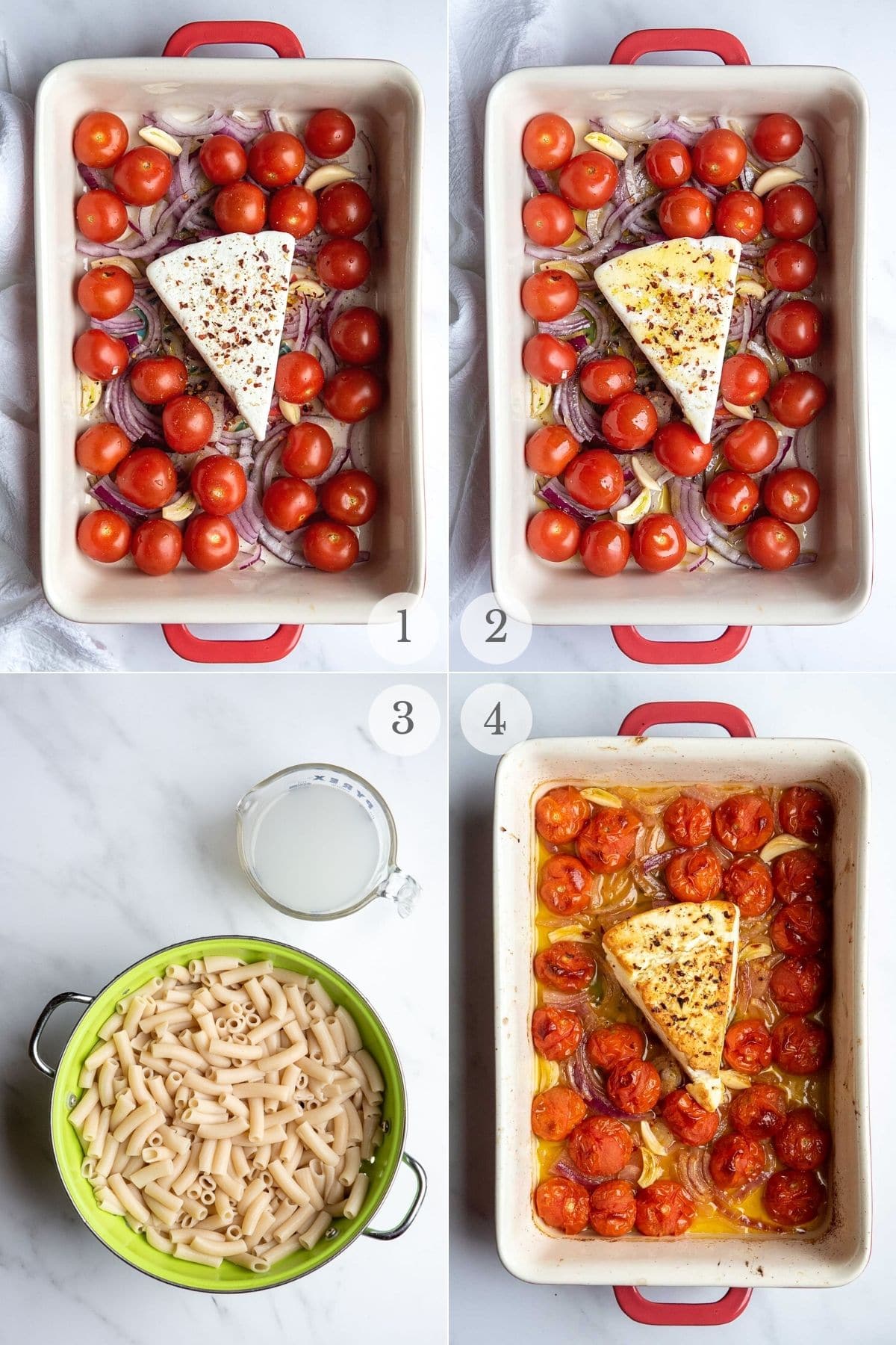 BAKED FETA PASTA RECIPE STEPS 1-4