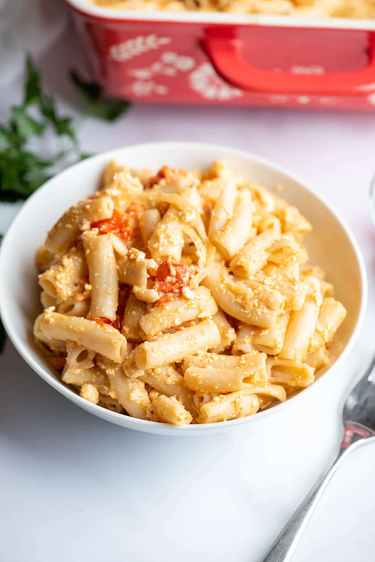 baked feta pasta close up 