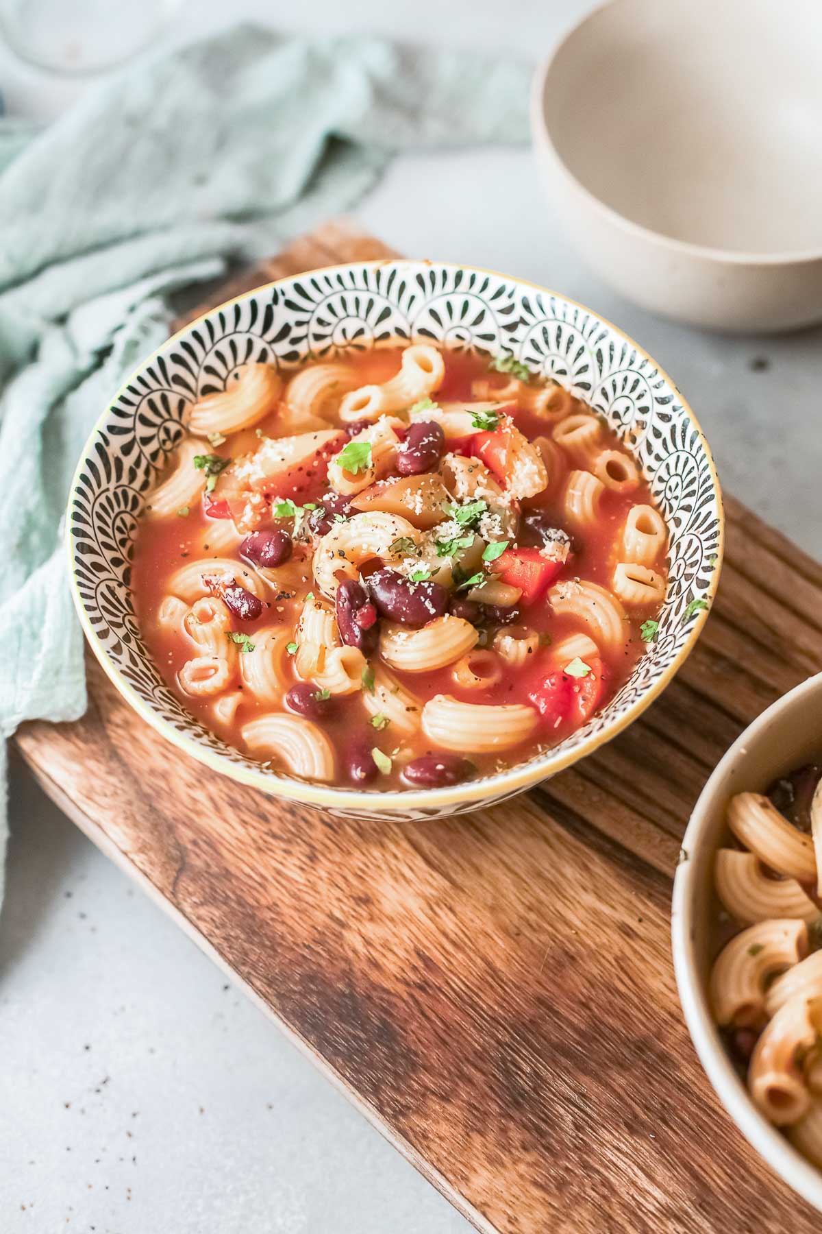 bowl of minestrone soup side view