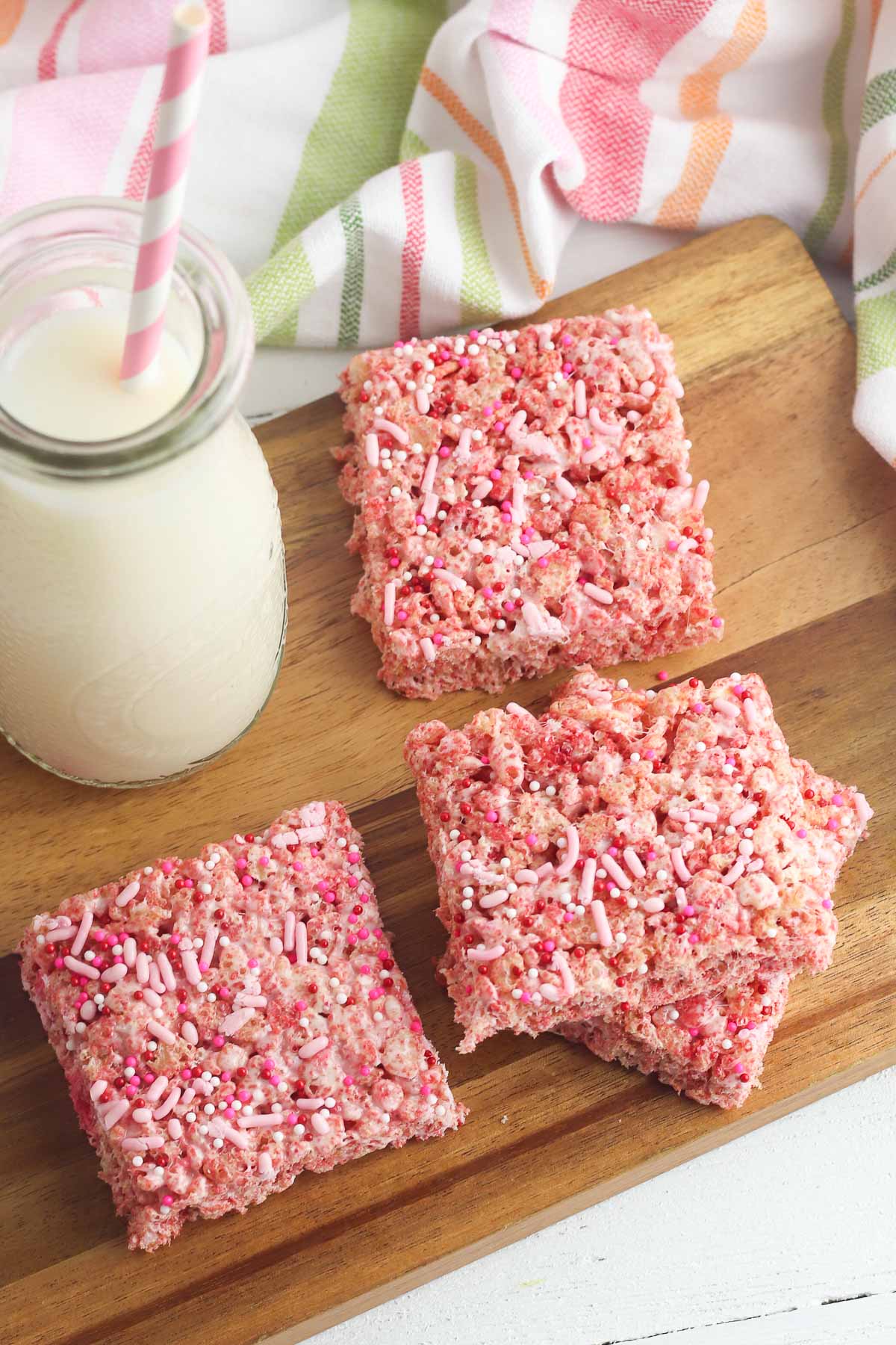 cotton candy rice krispie treats overhead stack 