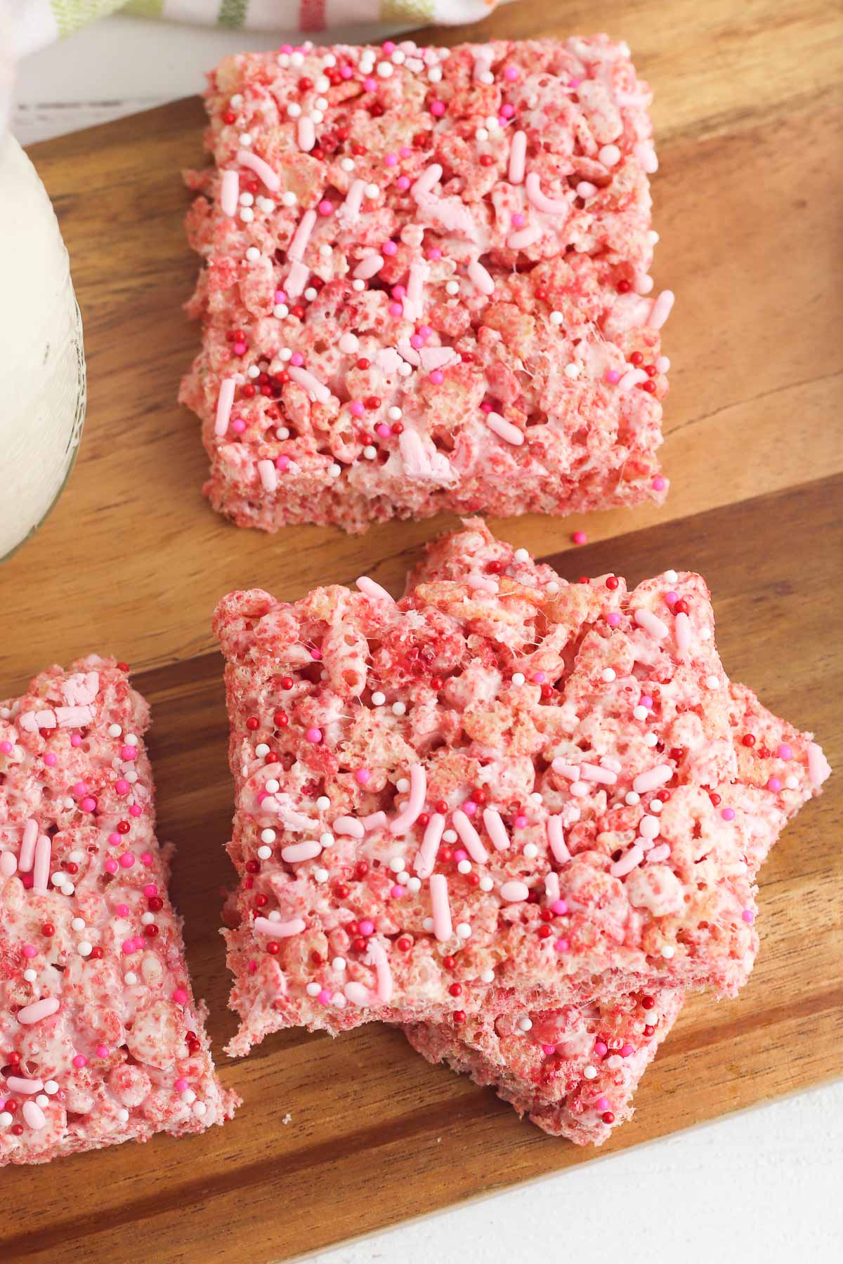 cotton candy rice krispie treats stacked 