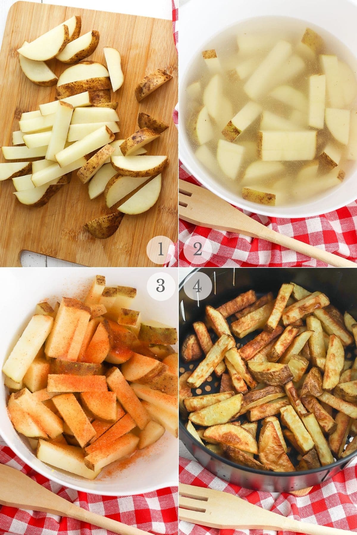 air fryer potato wedges recipe steps 1-4