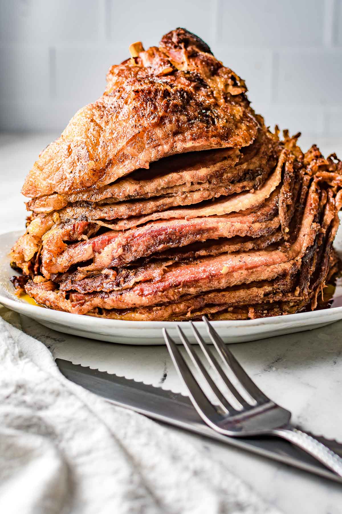 instant pot ham on platter side 