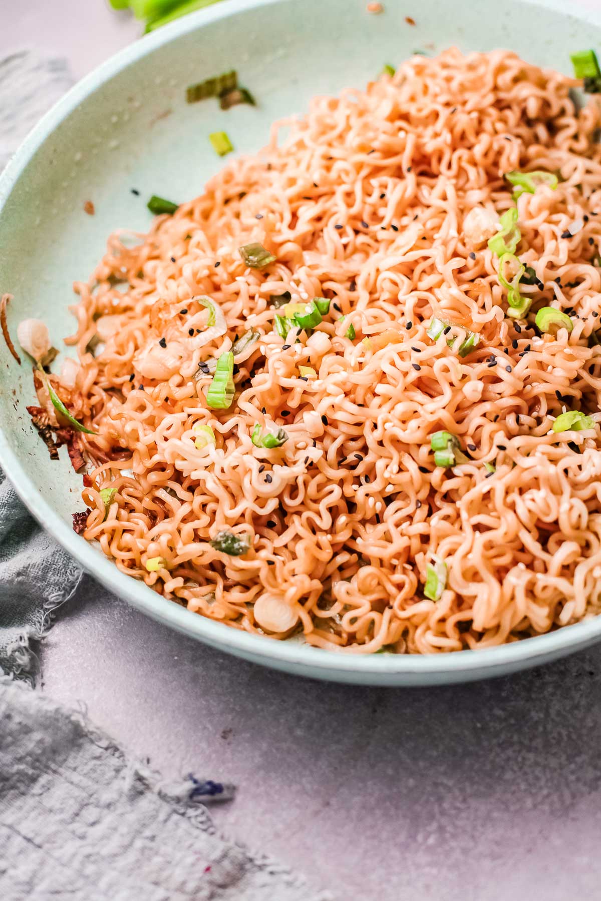 spicy ramen noodles in pan