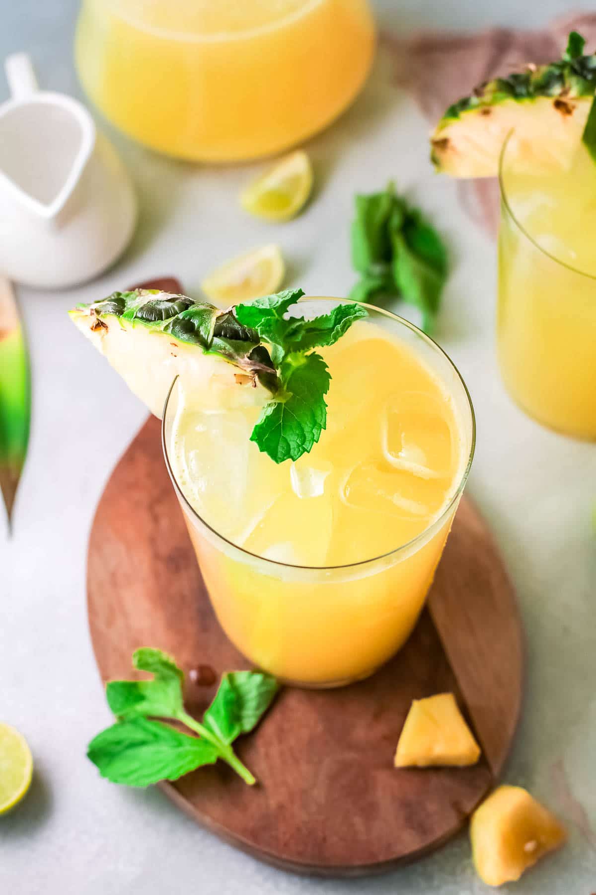 agua de pina in glass with garnish 