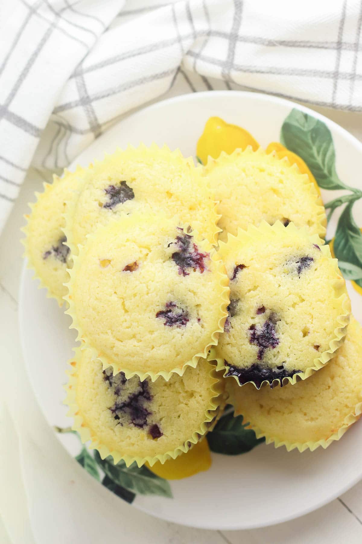 lemon blueberry muffins on plate from above