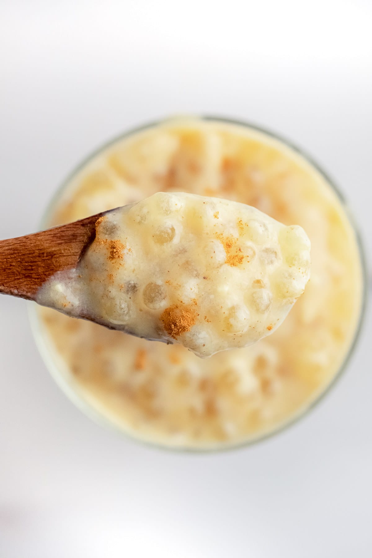 tapioca pudding on spoon