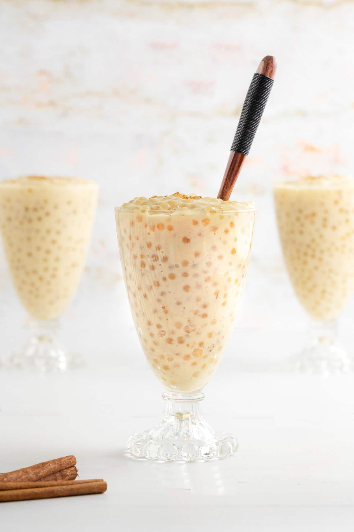 tapioca pudding with spoon 