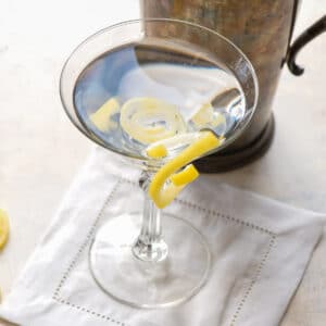 lemon curl on cocktail glass