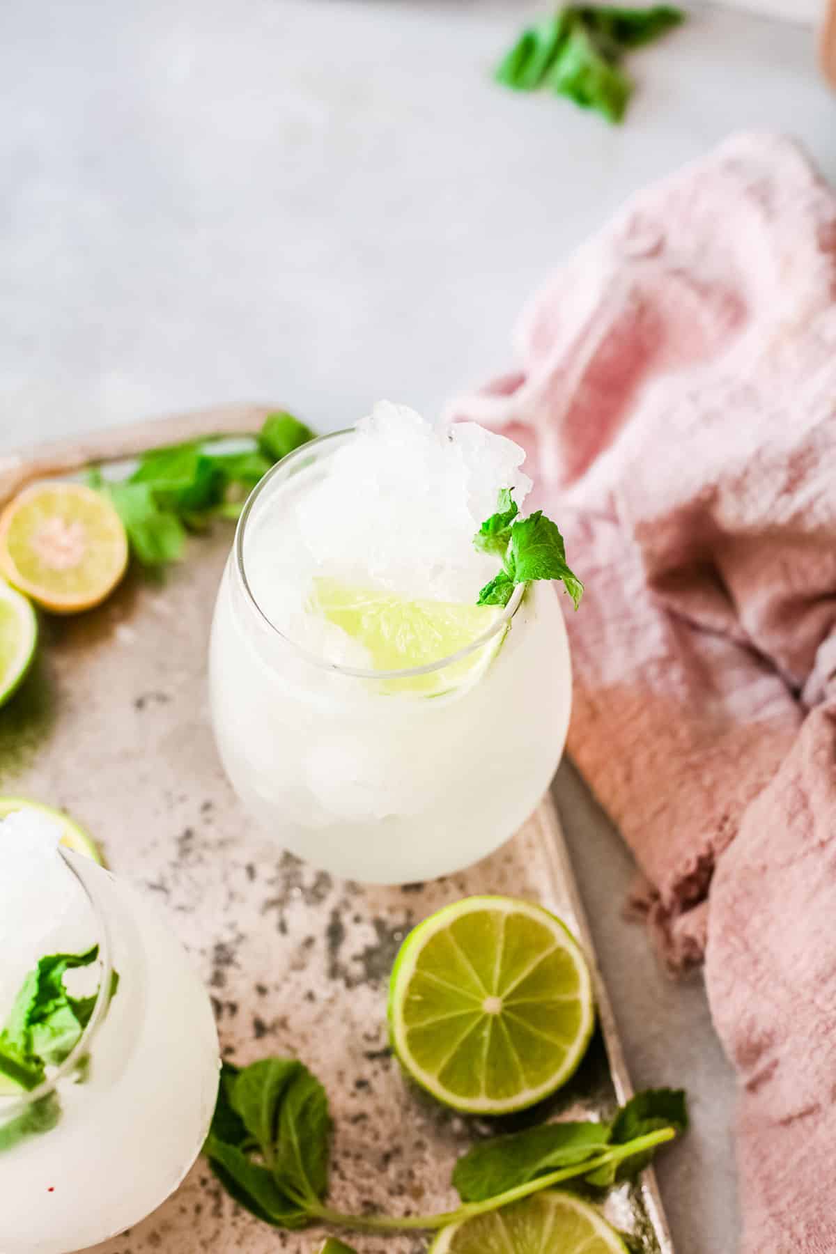 caipirinha in glass from overhead 