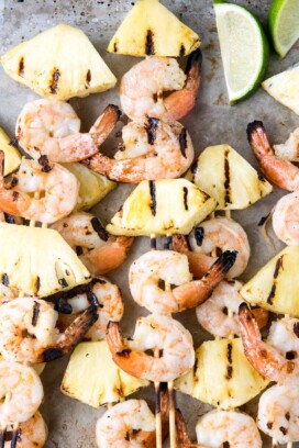 grill with shrimp skewers square