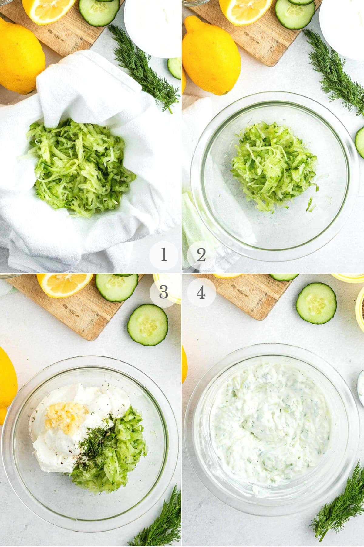 how to make tzatziki sauce photo collage recipe steps