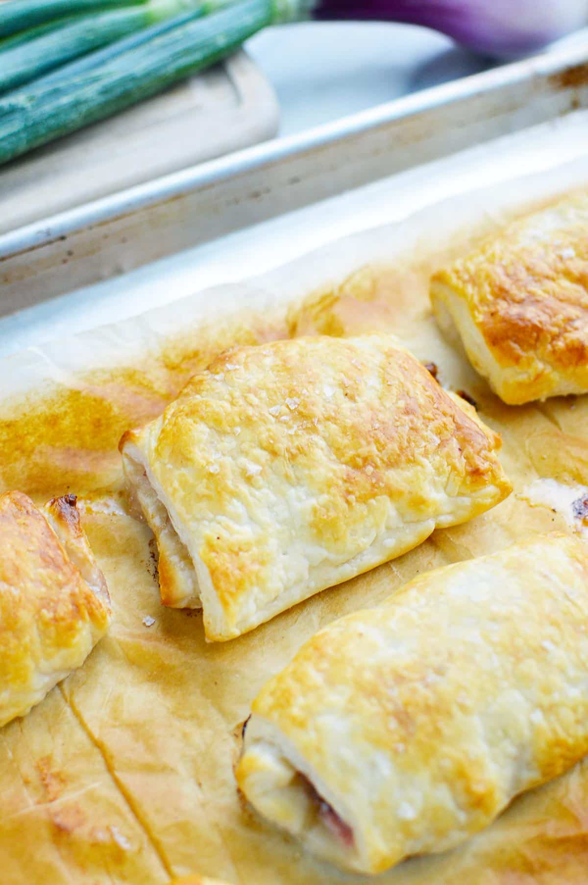 baked puff pastry on baking sheet