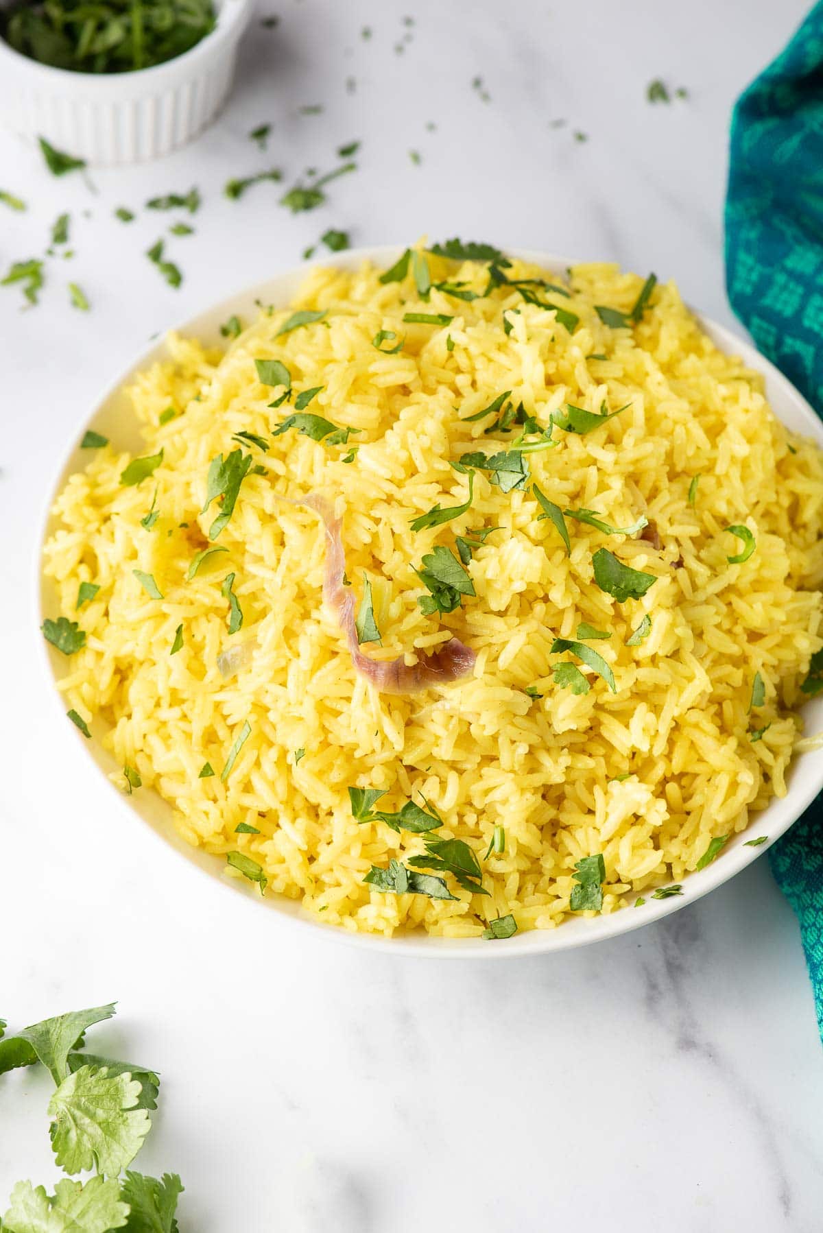 coconut rice in white bowl 