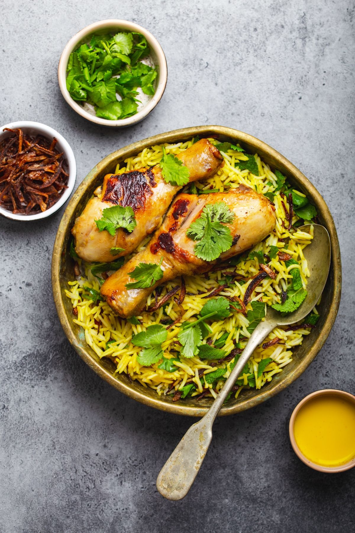 coconut rice with chicken in a bowl