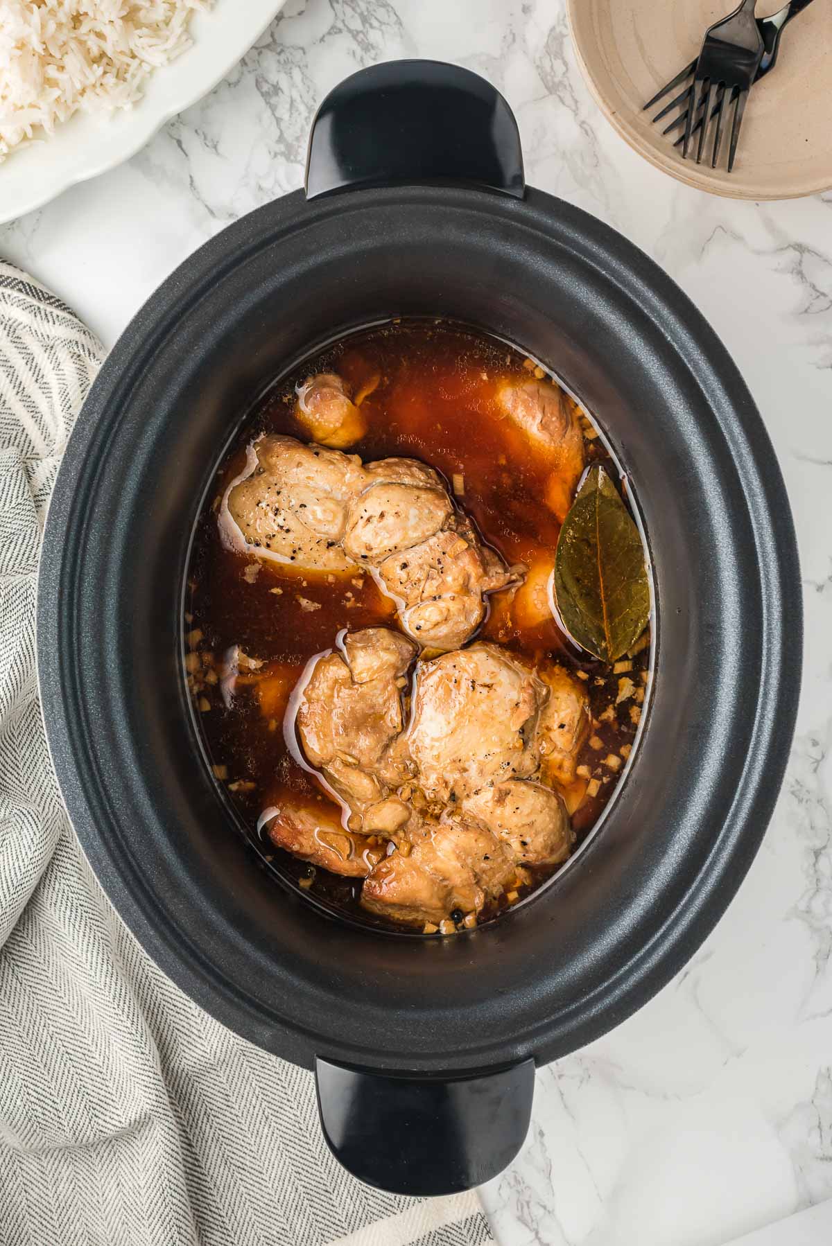 cooked chicken adobo in slow cooker