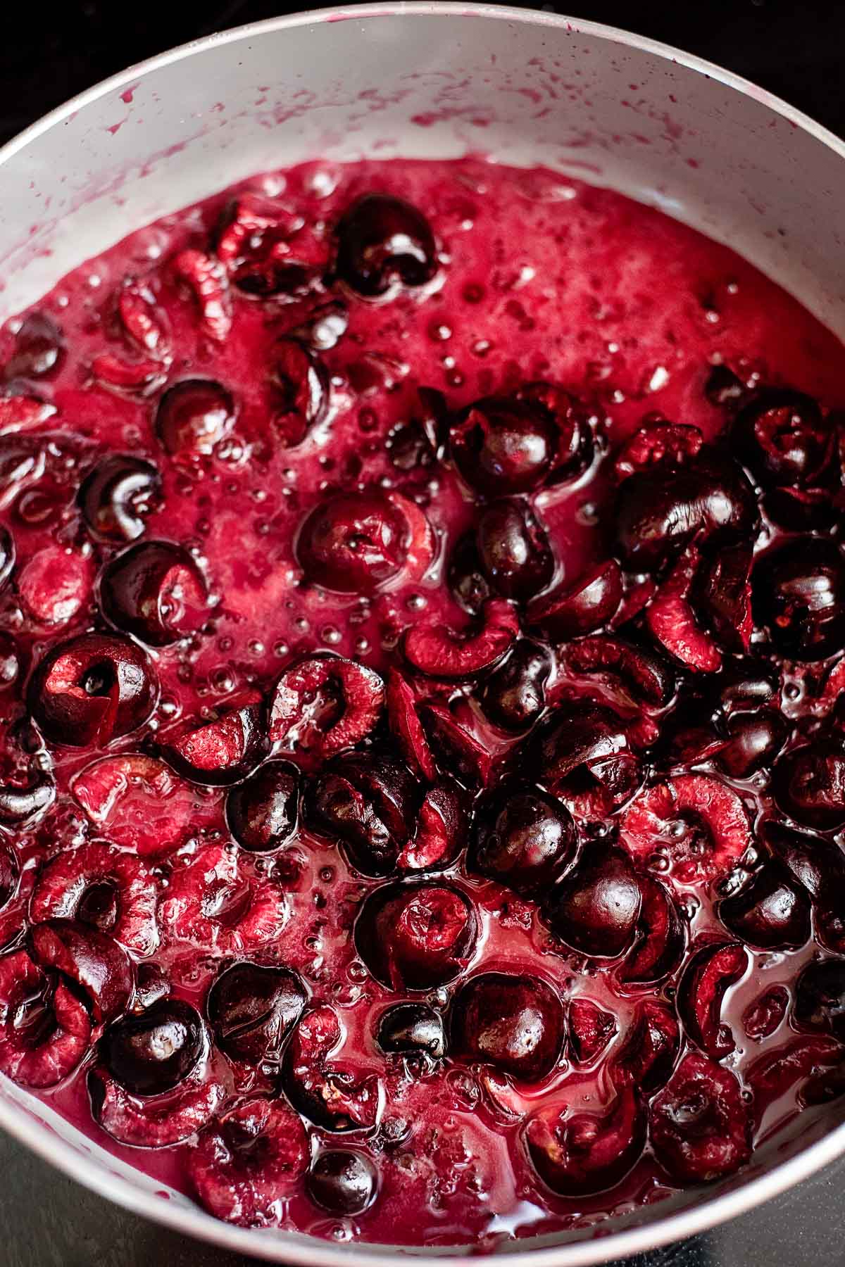 cherry pie filling - cherries simmering