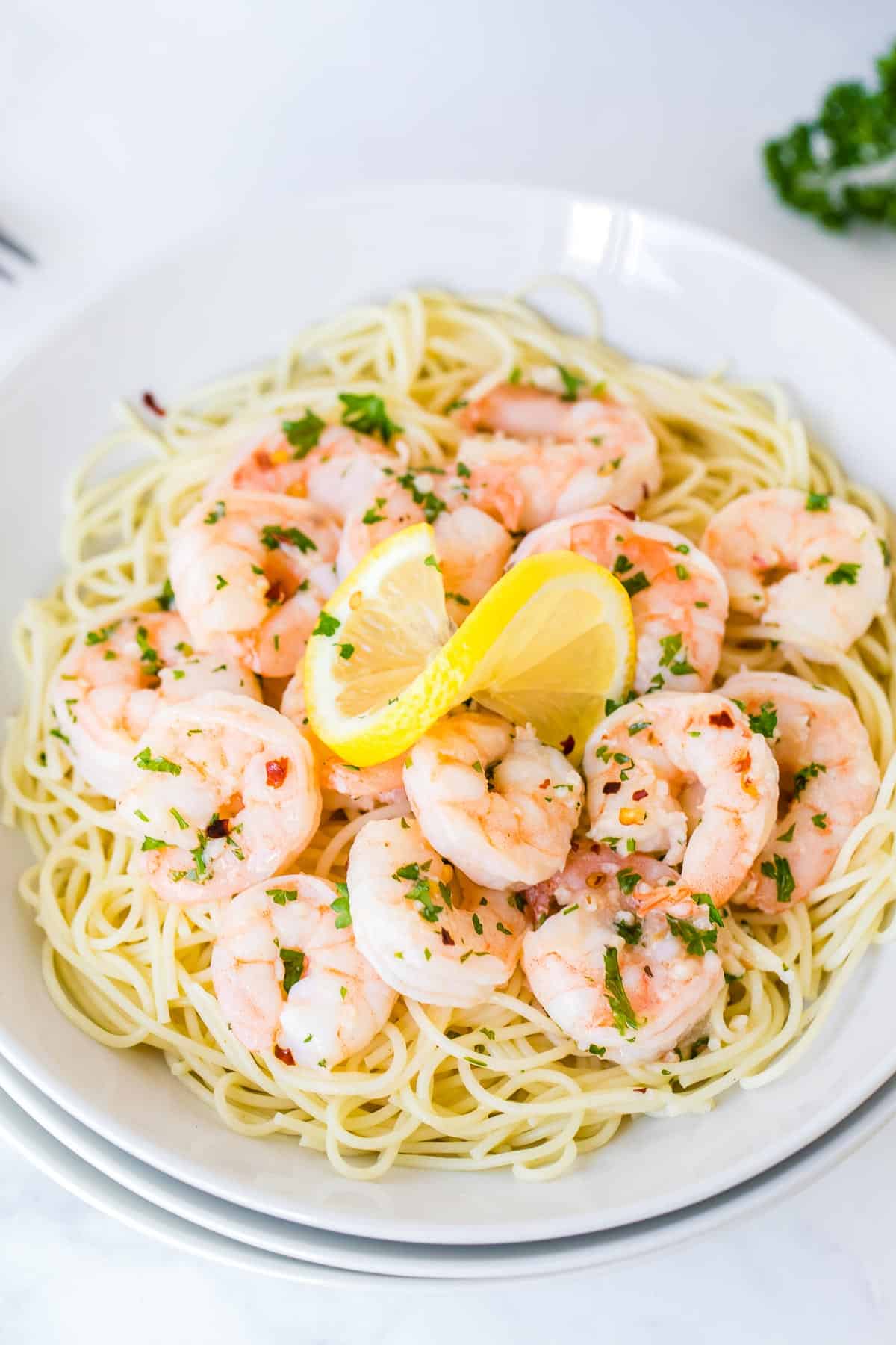 shrimp scampi on pasta