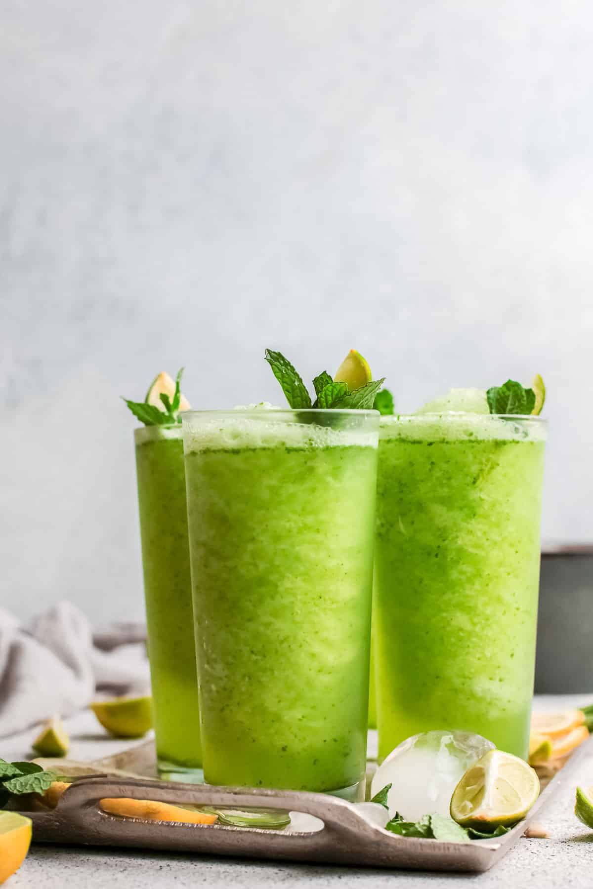 tall glasses of limonana side view