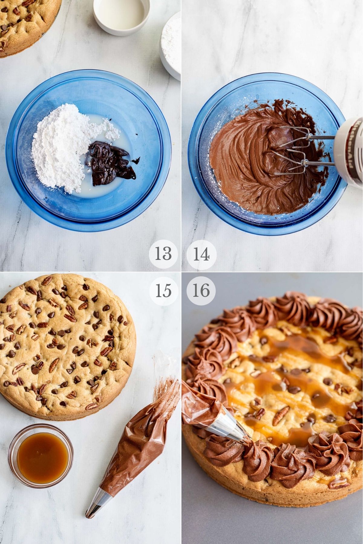 Cookie cake recipe steps collage 13-16