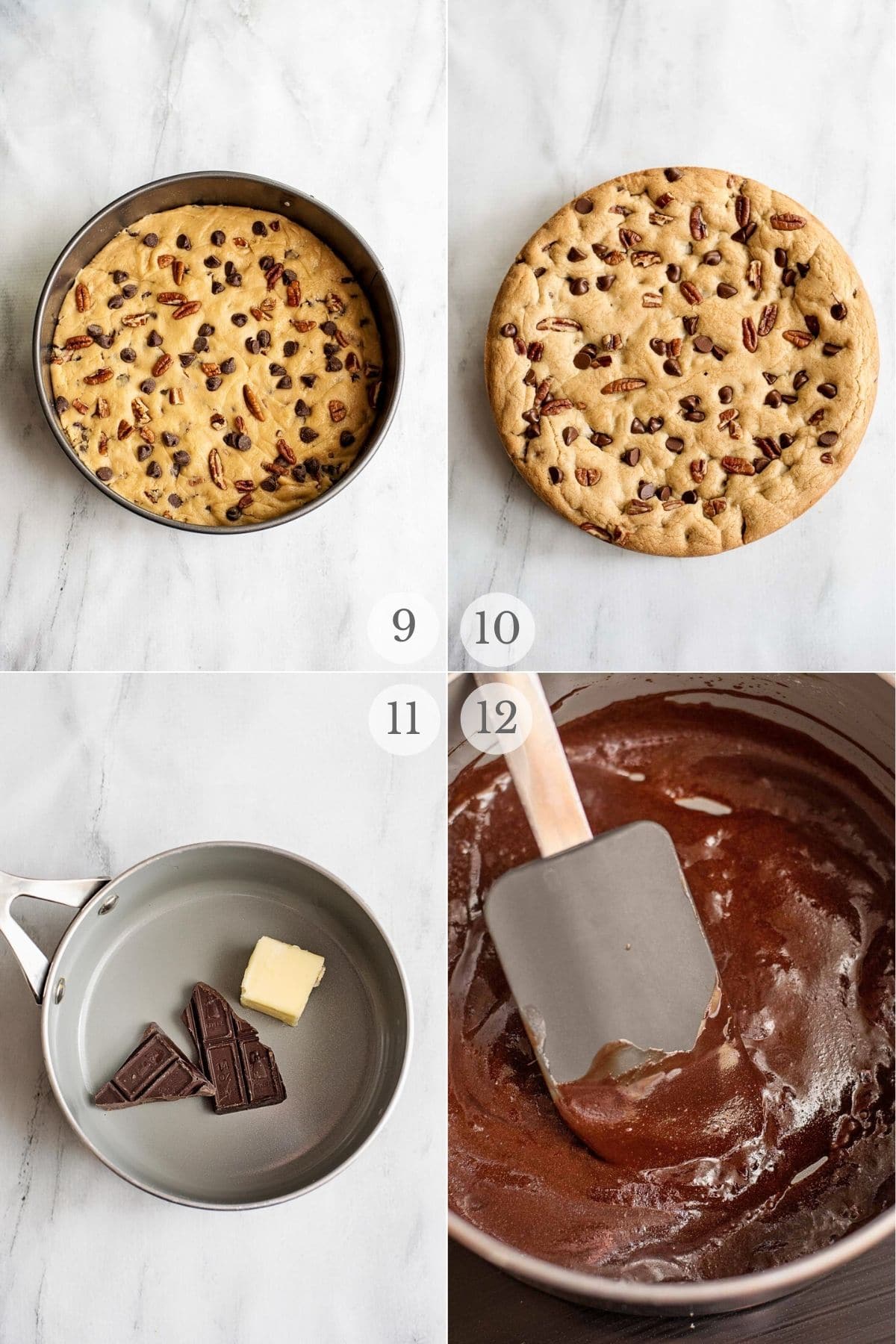 Cookie cake recipe steps collage 9-12
