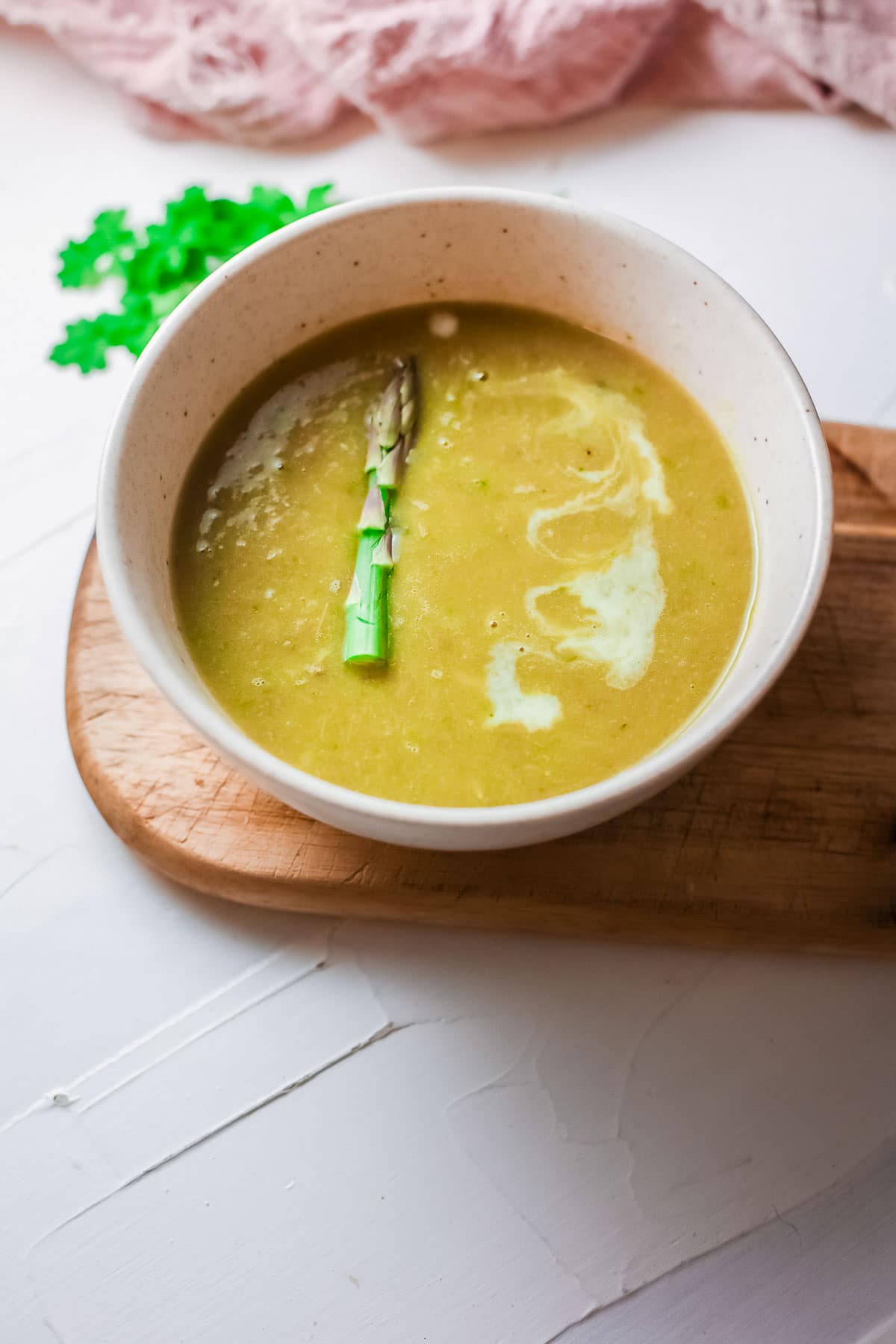 asparagus soup bowl back lit