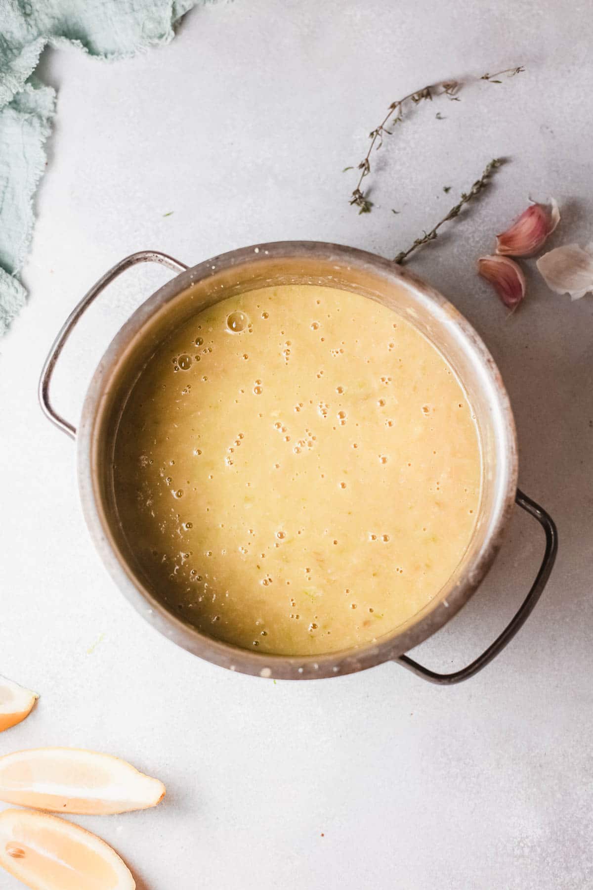 asparagus soup in soup pot