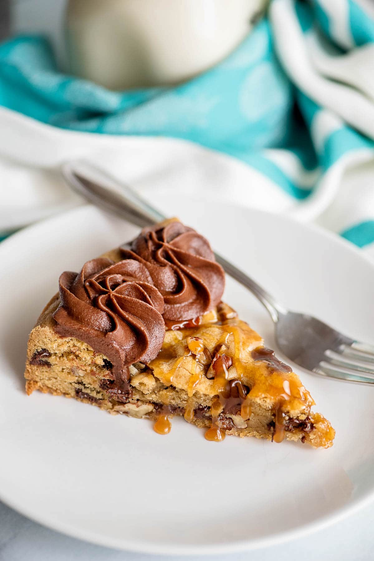 chocolate chip cookie slice on plate