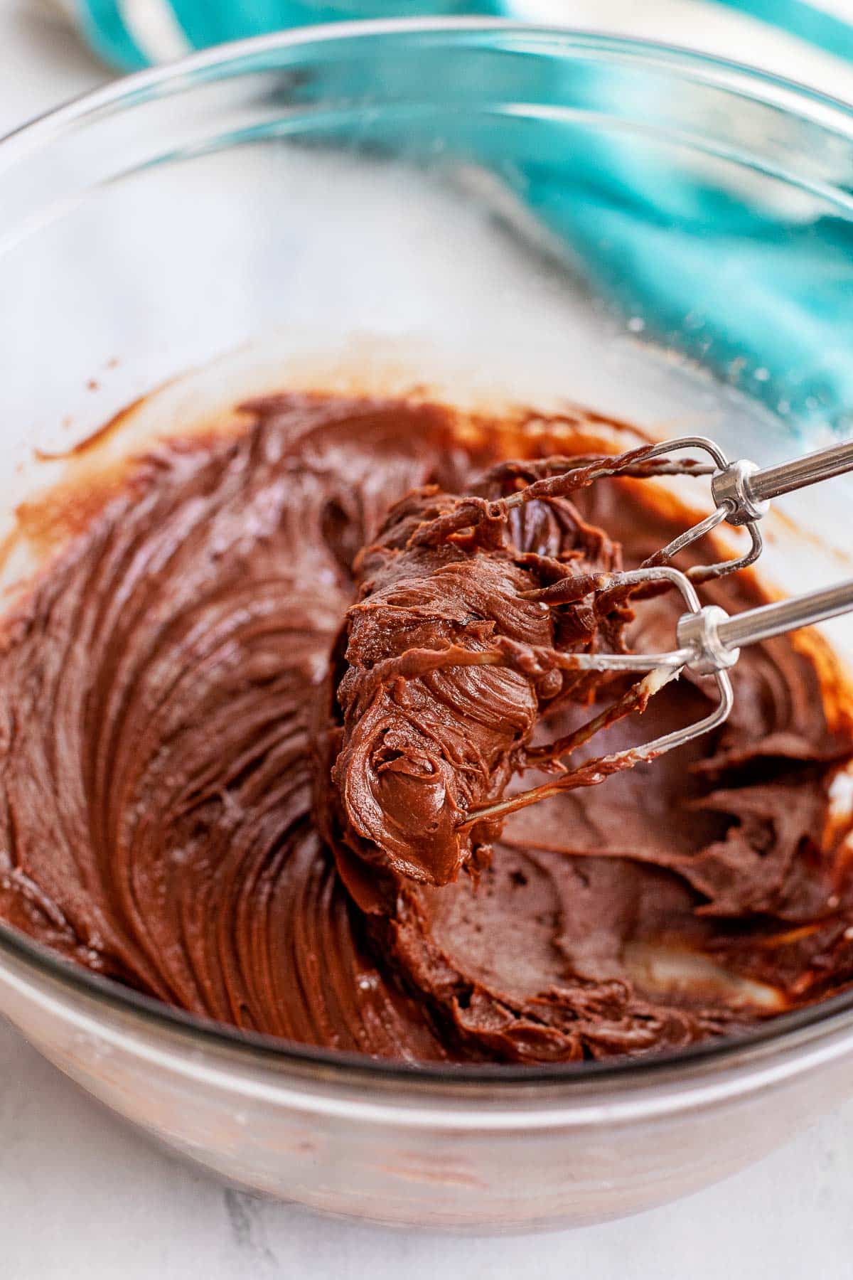 chocolate cream cheese frosting in a bowl
