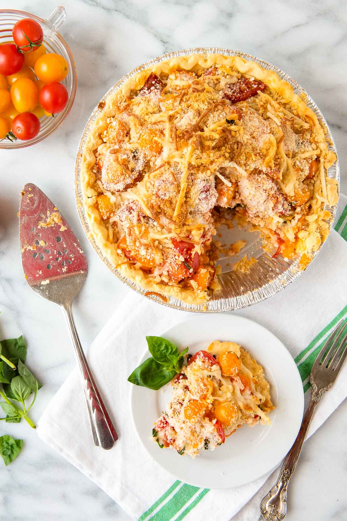 savory fresh tomato pie from above.
