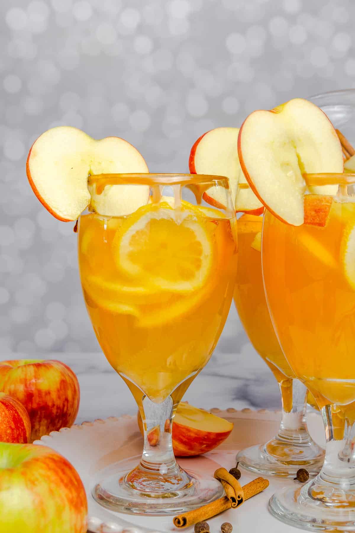 apple cider sangria in glasses