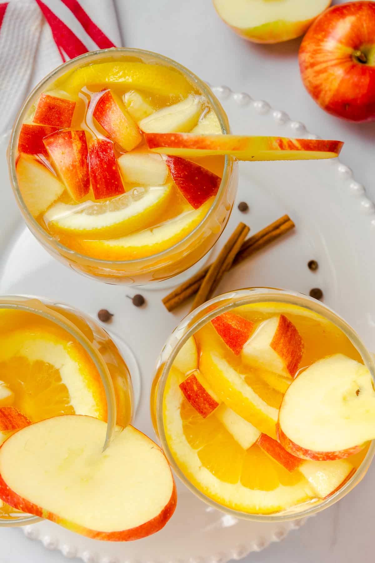 apple cider sangria in glasses from above