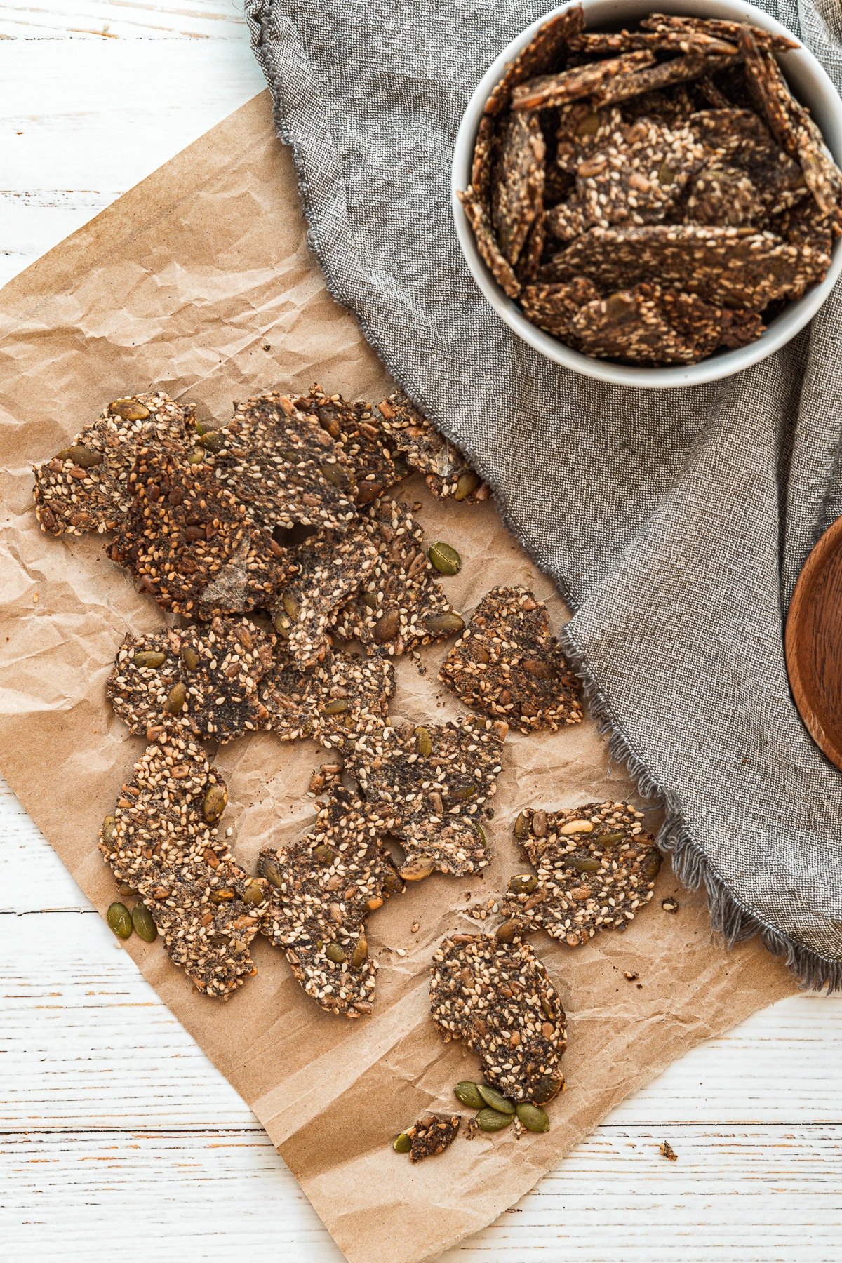 seed crackers on brown paper