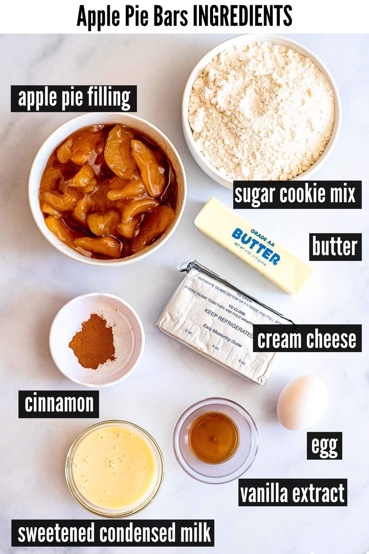 apple pie bars ingredients labelled