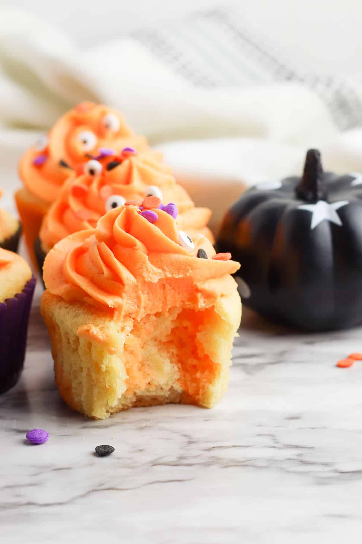 frosted Halloween cupcakes inside