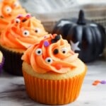 halloween cupcakes with title overlay