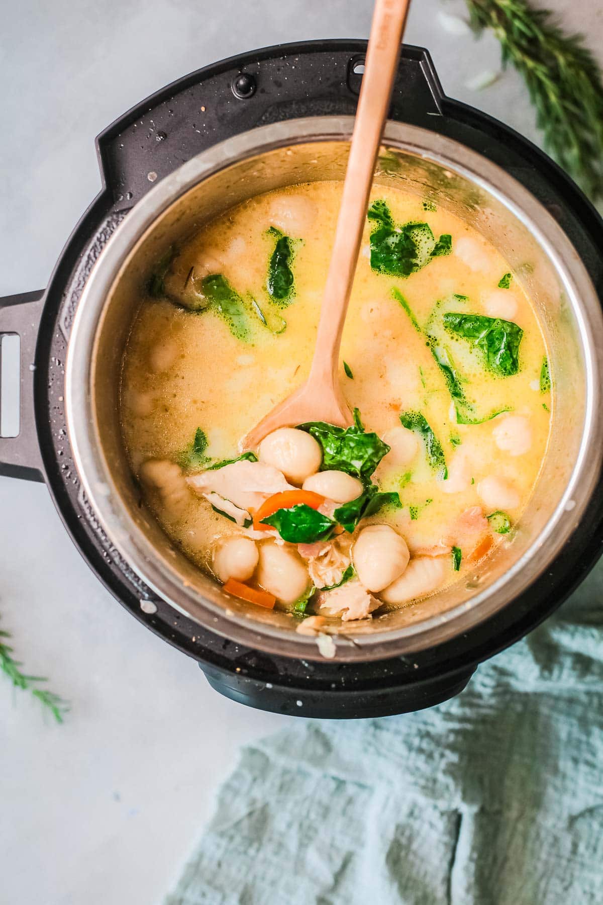chicken gnocchi soup in the Instant Pot overhead