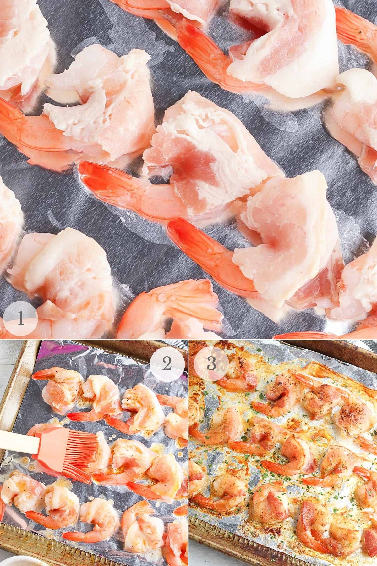 bacon wrapped shrimp recipe steps collage