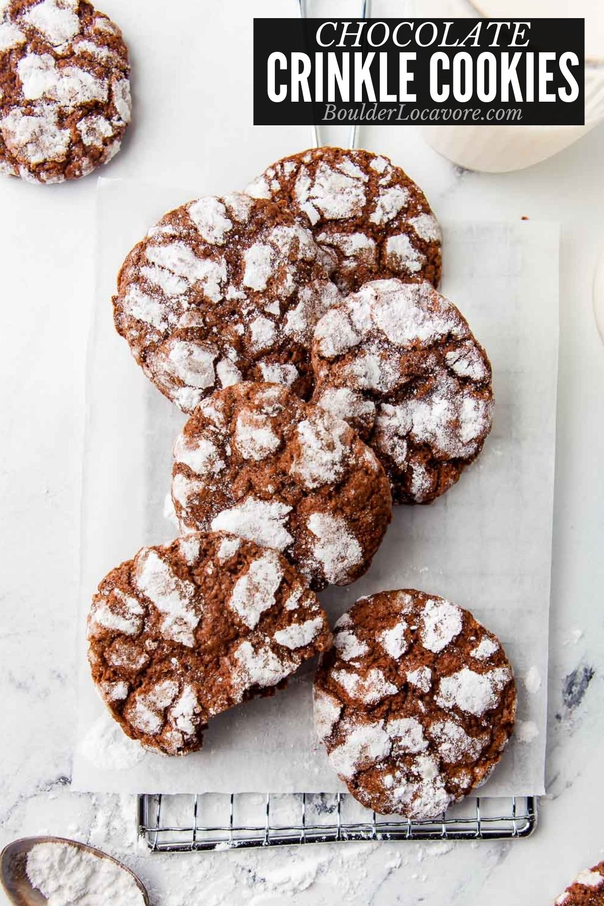 chocolate crinkle cookies with title 