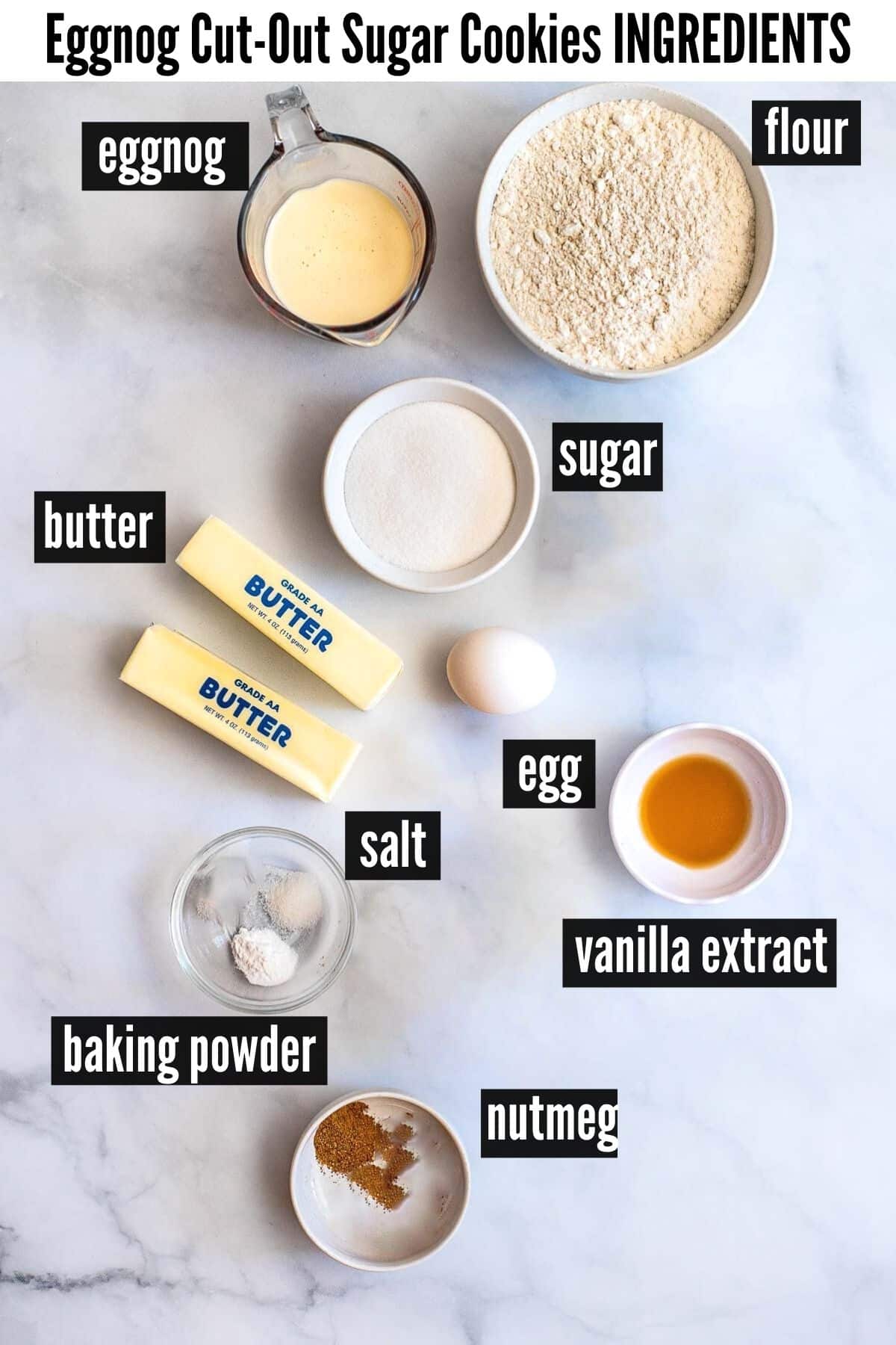 eggnog sugar cookies labelled ingredients